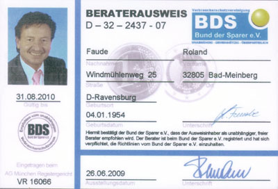 Ausweis des Bundes der Sparer